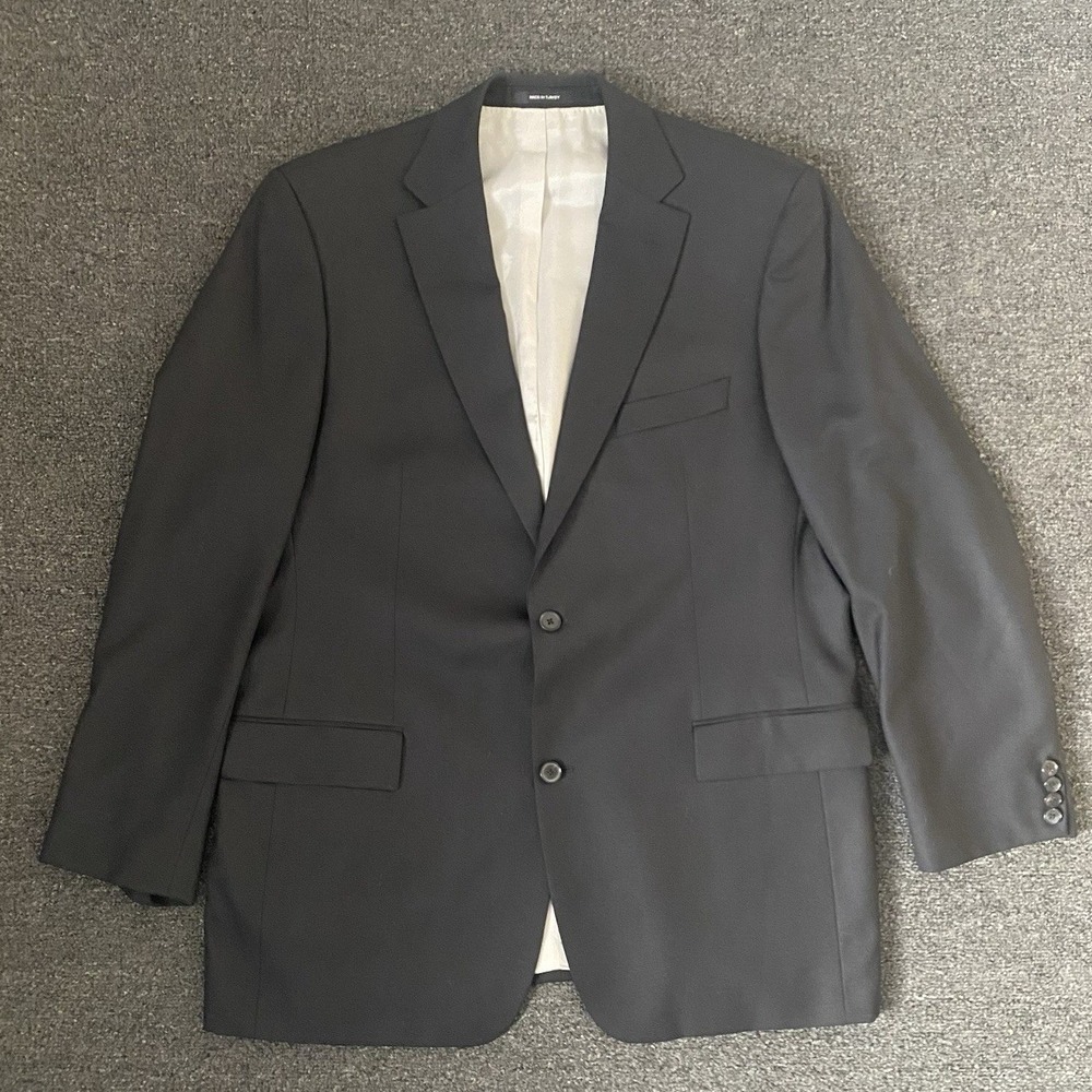 Hugo Boss Pasolini Guabello Biotech Blazer Black Mens 46L Wool Solid Notch Lapel